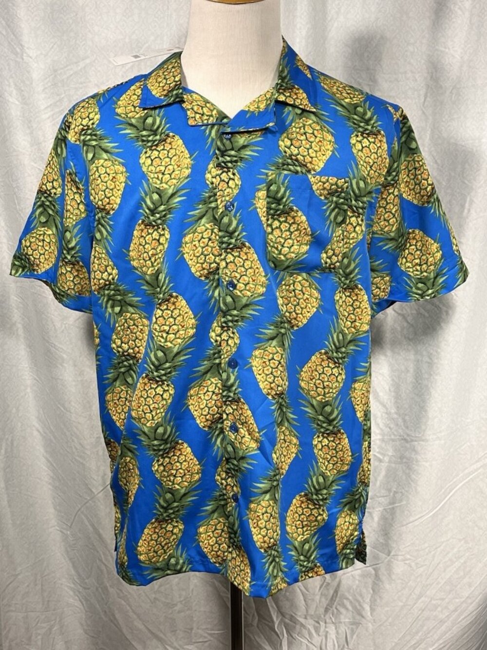 Resolution Clothing Pineapple Shirt Mens Large Blue Button Up NWT
